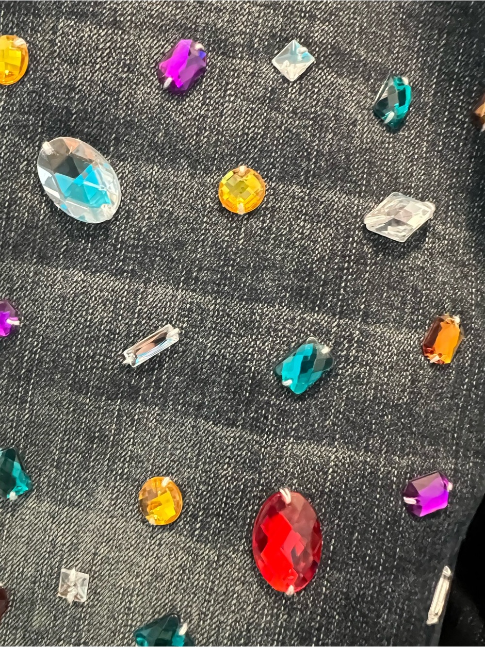 Beautiful NEW AKIRA Ash Black Straight-Leg Jeans, Multicolor Gem Embellishments - Picture 2 of 12